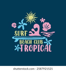 Surf Beach Club Tropical summer elements minimal vector