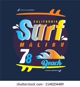 surf beach graphic typography t shirt, vector illustration modern printed
