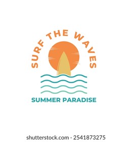 surf beach logo design concept idea with wave and sun