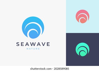 Surf or beach logo template in circle sea wave shape