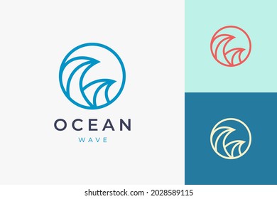 Surf or beach logo template in circle sea wave shape