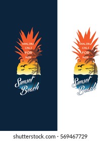 Ilustración de piña de la playa, tipografía, gráficos de camisetas, vectores