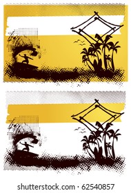 surf beach scene with paper banner