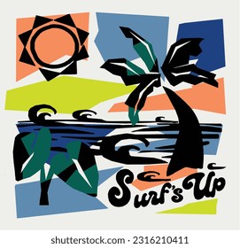 Surf beach theme hand drawn art t-shirt graphic vector artwork