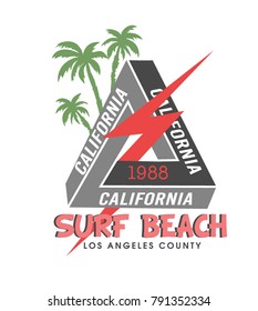 Surf beach .Vector illustration on the theme of surfing and surf rider in California