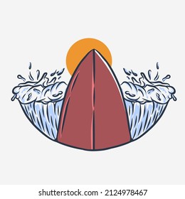 tablas de surf y grandes olas de verano. ilustración vectorial para la impresión de camisetas u otros usos