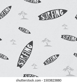 surf board and coconut tree seamless pattern with red grunge background