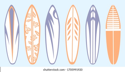 Surf board design series with different versions vector collection.