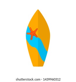 Surf board. Flat color summer Holiday icon on white background. Sports and recreation. Beach accessories. Vector illustration.
