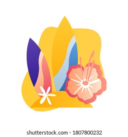 Surf board with flower and beach clip art. Beach vector illustration design