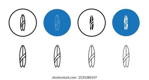 Surf board icon Black line art vector logo set
