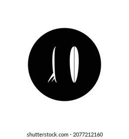 Surf board icon circle background black color editable. Surfing icon.