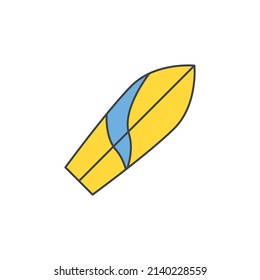 Surfbrett-Symbol auf Farbsymbol einzeln auf weißem Hintergrund 