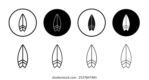 Surf board icon Flat simple outline set
