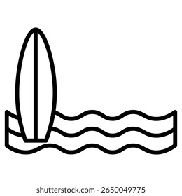 surf board icon flat thin outline art logo