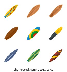 Surf board icon set. Flat set of 9 surf board vector icons for web design