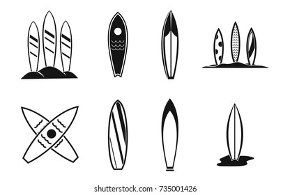 Surf board icon set. Simple set of surf board vector icons for web design isolated on white background