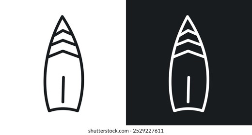 Surf board icon in Thin line black color. flat simple vector symbols illustration.