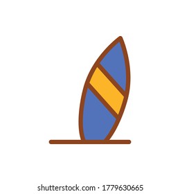 surf board icon vector illustration filled outline style. summer icon set.