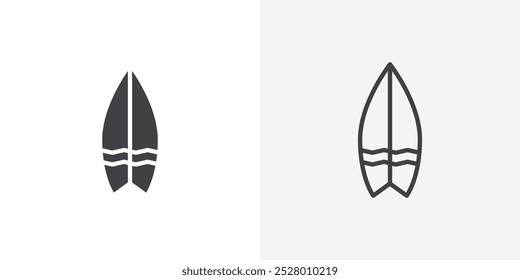 Surf board icon vector icon set in black and white color.