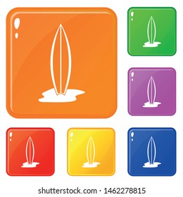 Surf board icons set collection vector 6 color isolated on white background