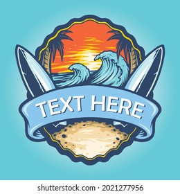 Surf Board Logo Landscape Vintage Vector illustrations for your work Logo, mascot merchandise t-shirt, stickers and Label designs, poster, greeting cards advertising business company or brands.