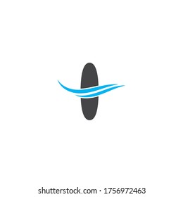 Surf board logo with waterwave vector icon template design 