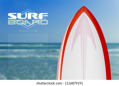 Surf board on the beach vector template