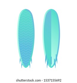 Surf board set. Surfboard vector 3d template. Surf board top and back view. Vector illustration isolated on white background