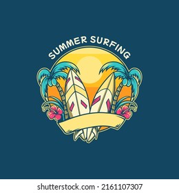 Surf Board Summer Illustration For Merchandise