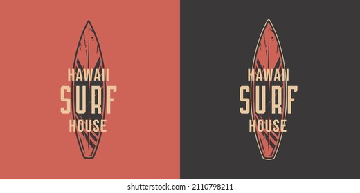 Surf board for surfing. Graphic surfboard of summer tropical hawaii for surf print of surfer