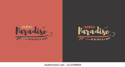 Surf board for surfing. Graphic surfboard of summer tropical hawaii for surf print of surfer