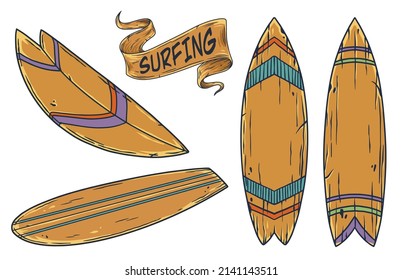 Surf board for surfing wave. Beach sport and surfboard for tropical summer exotic lifestyle