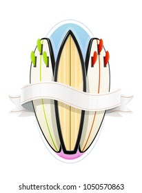 Surf board for sutfing. Sport inventories. Sporting Hobby. Wave Surfboard. Isolated white background. Vector illustration.