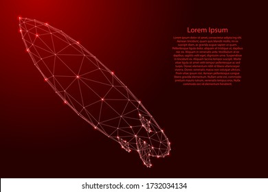 Surf board or a symbol silversurfers, generation from futuristic polygonal red lines and glowing stars for banner, poster, greeting card. Vector illustration.