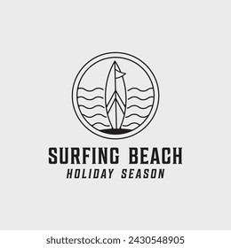 surf board or tropical island line art logo minimalist simple vector illustration template icon design