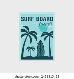 surf board or tropical island poster logo vintage minimalist simple vector illustration template icon design