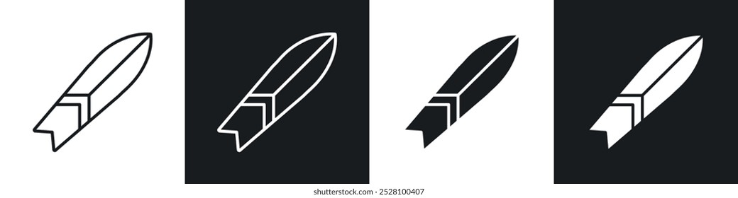 Surf board vector icon set in black and white