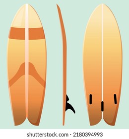 Surf Board Vector Icon, Turn Around, Front Side, and Back