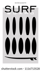 Surf board vector set silhouette in vector format