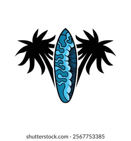 Surf Board wave design.surfing beach logo vintage vector illustration template icon design.