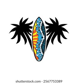 Surf Board wave design.surfing beach logo vintage vector illustration template icon design.