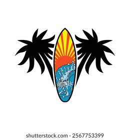 Surf Board wave design.surfing beach logo vintage vector illustration template icon design.