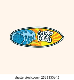 Surf Board wave design.surfing beach logo vintage vector illustration template icon design.