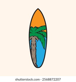 Surf Board wave design.surfing beach logo vintage vector illustration template icon design.