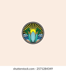 Surf Board wave design.surfing beach logo vintage vector illustration template icon design.