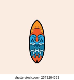 Surf Board wave design.surfing beach logo vintage vector illustration template icon design.