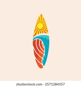 Surf Board wave design.surfing beach logo vintage vector illustration template icon design.