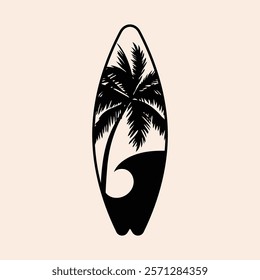 Surf Board wave design.surfing beach logo vintage vector illustration template icon design.