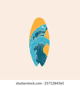 Surf Board wave design.surfing beach logo vintage vector illustration template icon design.